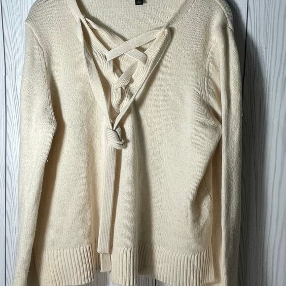 Ann Taylor Wool/Cashmere Front Tie Cream Sweater Size Large R1 - Picture 1 of 7
